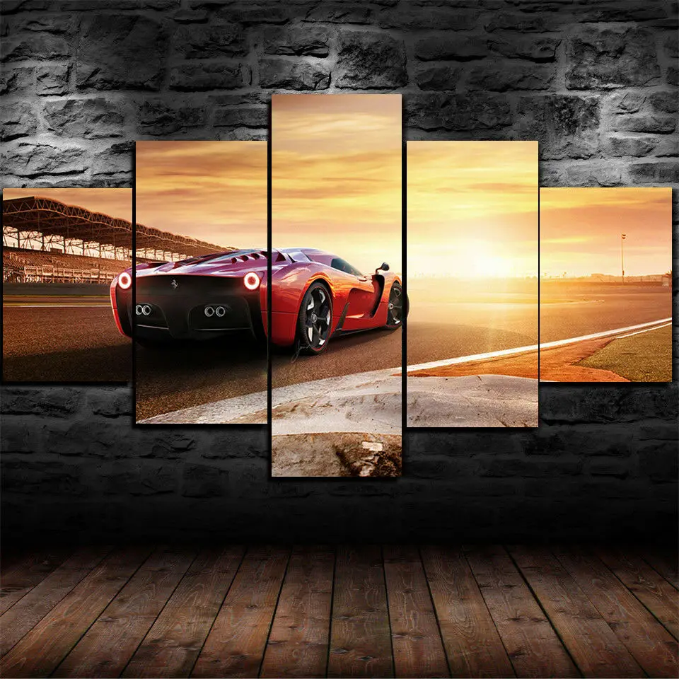 

No Framed Canvas 5Pcs Super Red Sports Car Wall Art Posters Pictures Home Decor Accessories For Living Room Paintings