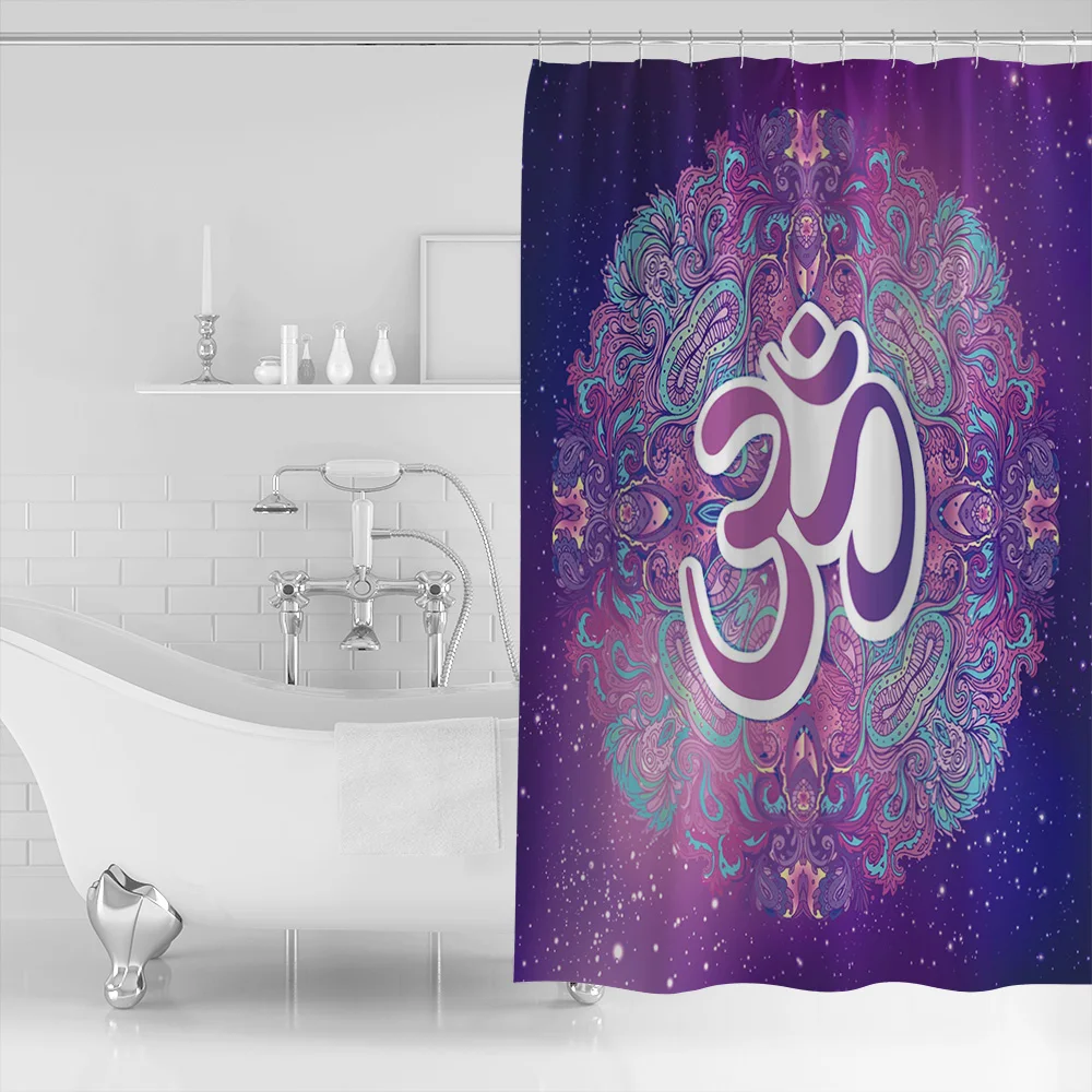 Индийская неоновая душевая занавеска с фиолетовым узором Ohm Symbol Diwali Mandala s