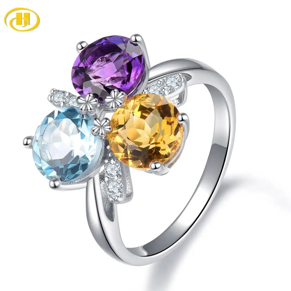 Hutang женское кольцо аметист цитрин небесно-голубой топаз серебро 925 пробы кольца