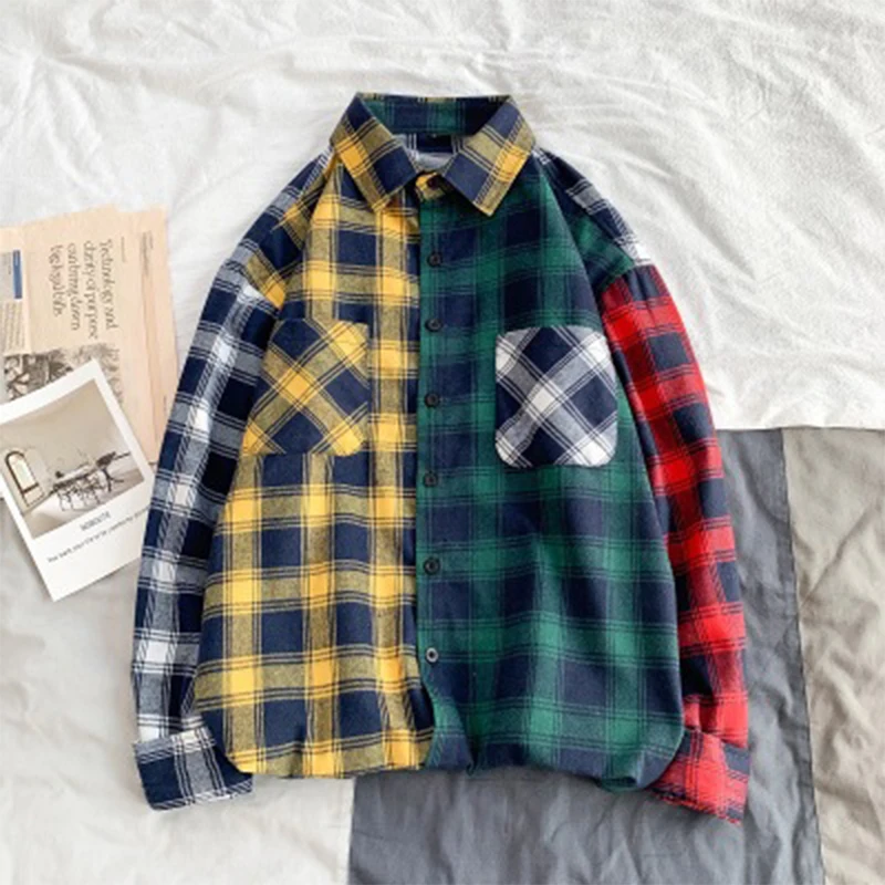 

2020 Autumn New Shirts For Men Casual Plaid Harajuku Long Sleeve Shirts Fashion Loose Oversize Men's Shirt Plus Size M-3XL