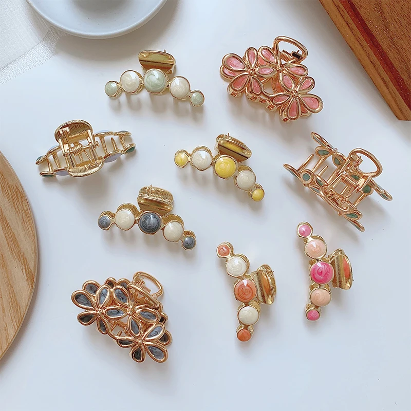 

20 PCS/lot Simple Dripping Oil Bangs Hair Claws Temperament Headdress Flower Back Hair Claws Hair Accessories for Women