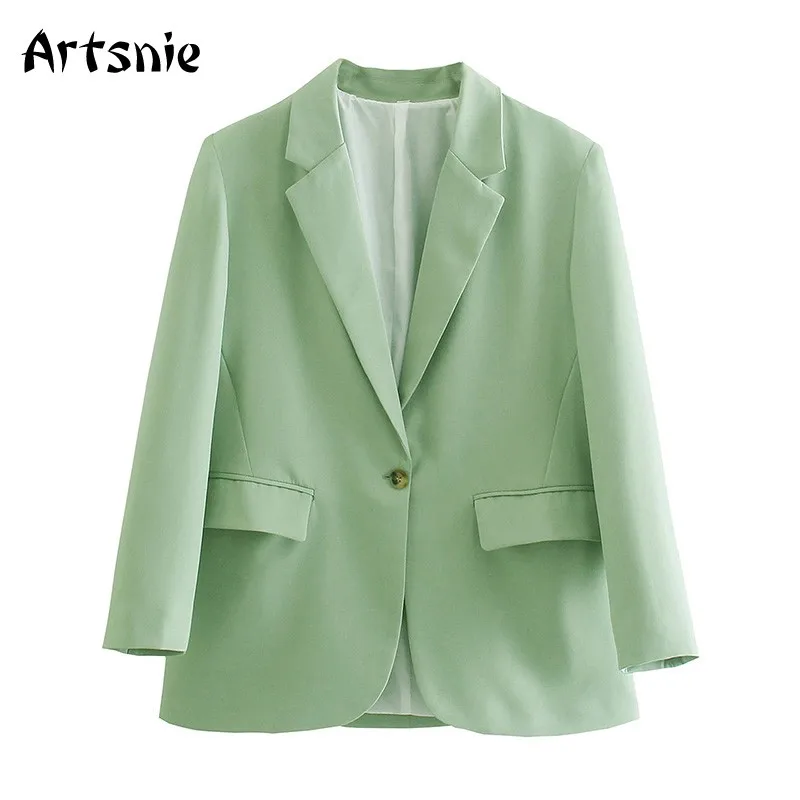 

Artsnie Autumn 2021 Blazer Women Single Button Notched Long Sleeve Coat Female Streetwear Oversized Ladies Blazer Jackets