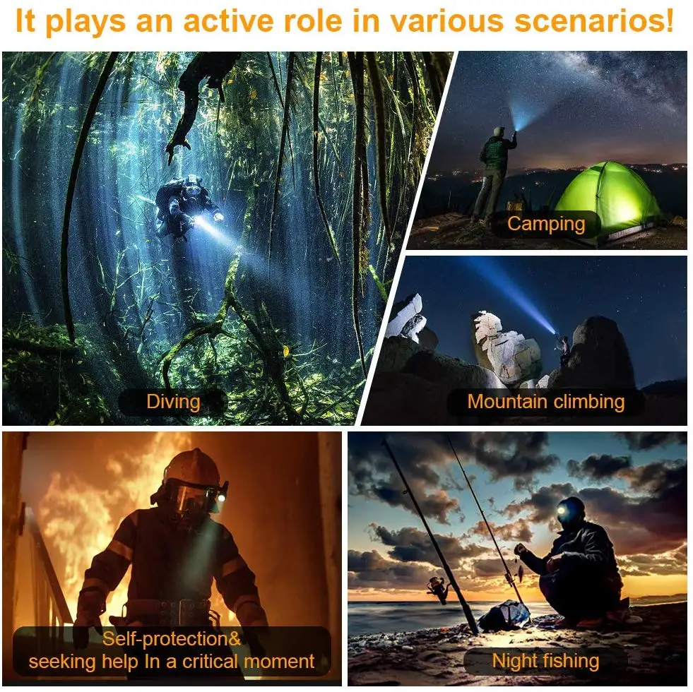 

DF10 Scuba Diving Light 18650 LED Flashlight Compact 1080lm LH351D 1080lm LED Lamp Underwater Searchlight Torch