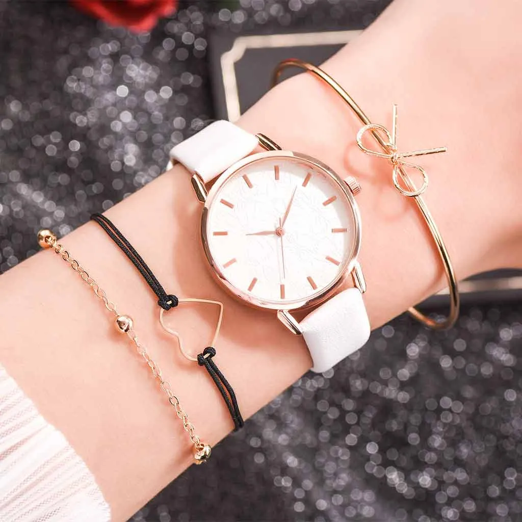 

Fashion Women Watches Ladies Bracelet Set Rose Gold Heart Bracelet Casual Leather Band Quartz Watch reloj mujer /d