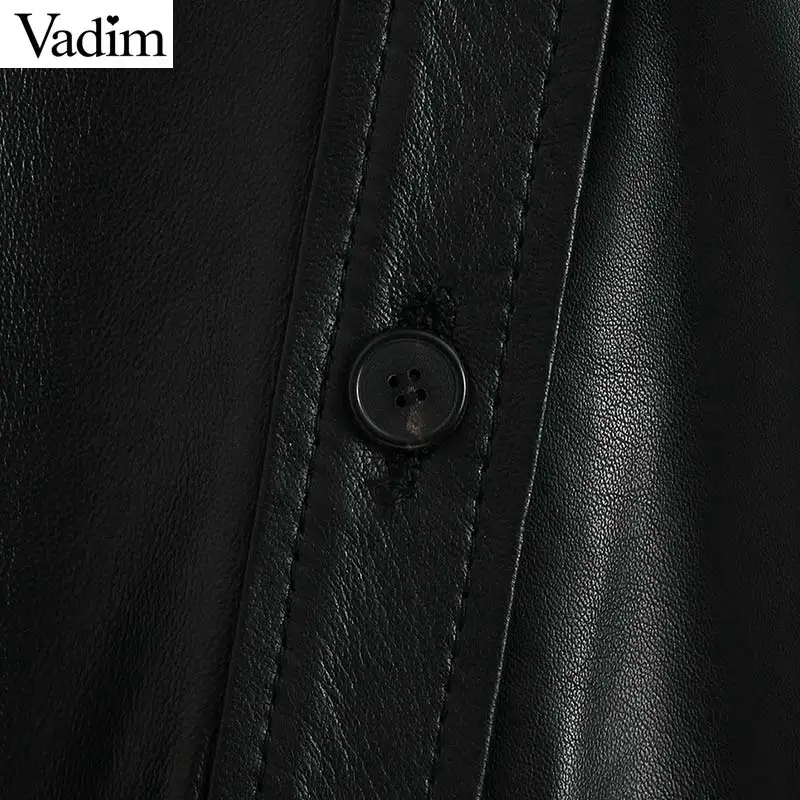 Vadim женская черная длинная блузка из искусственной кожи, свободные стильные рубашки с длинным рукавом, женские повседневные стильные шикарные однотонные топы, блузы LB762