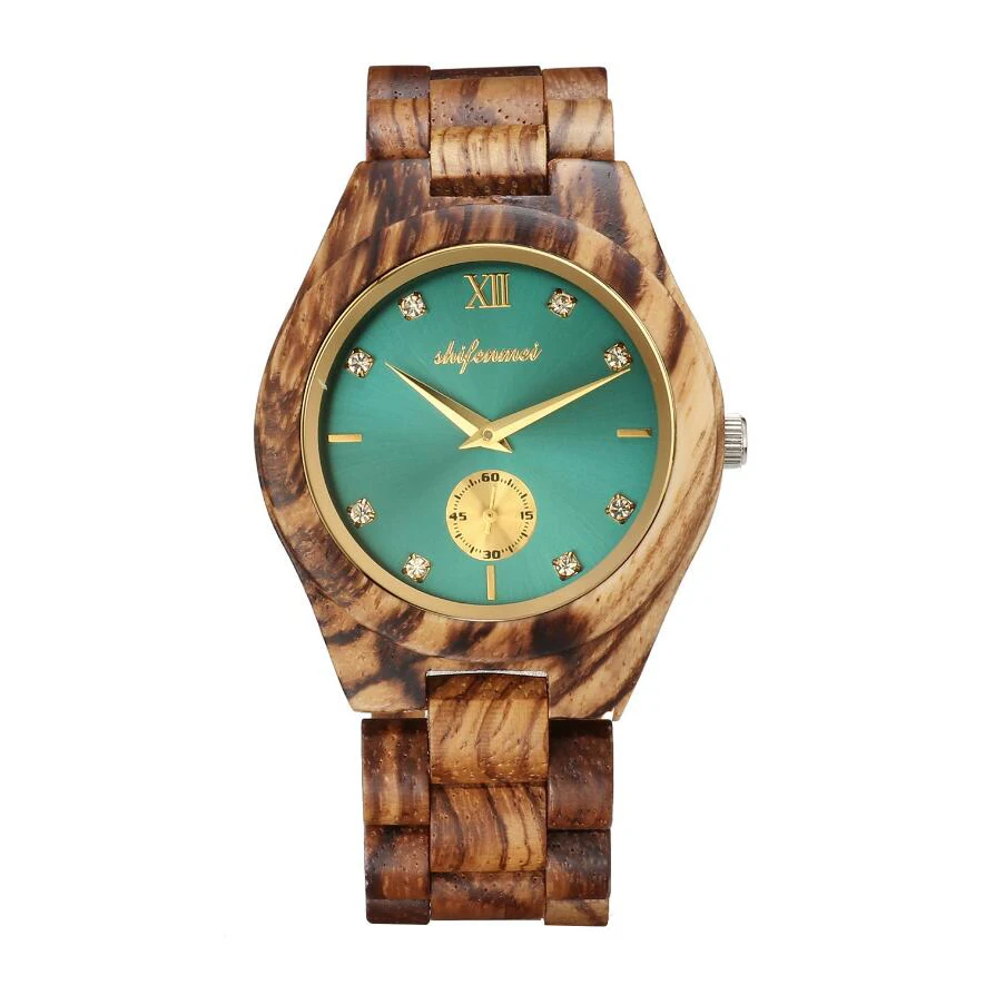 

Popular Womens Zebra Natural Wood Quartz Movement With Second Dial Crystals Ladies Watches 2021