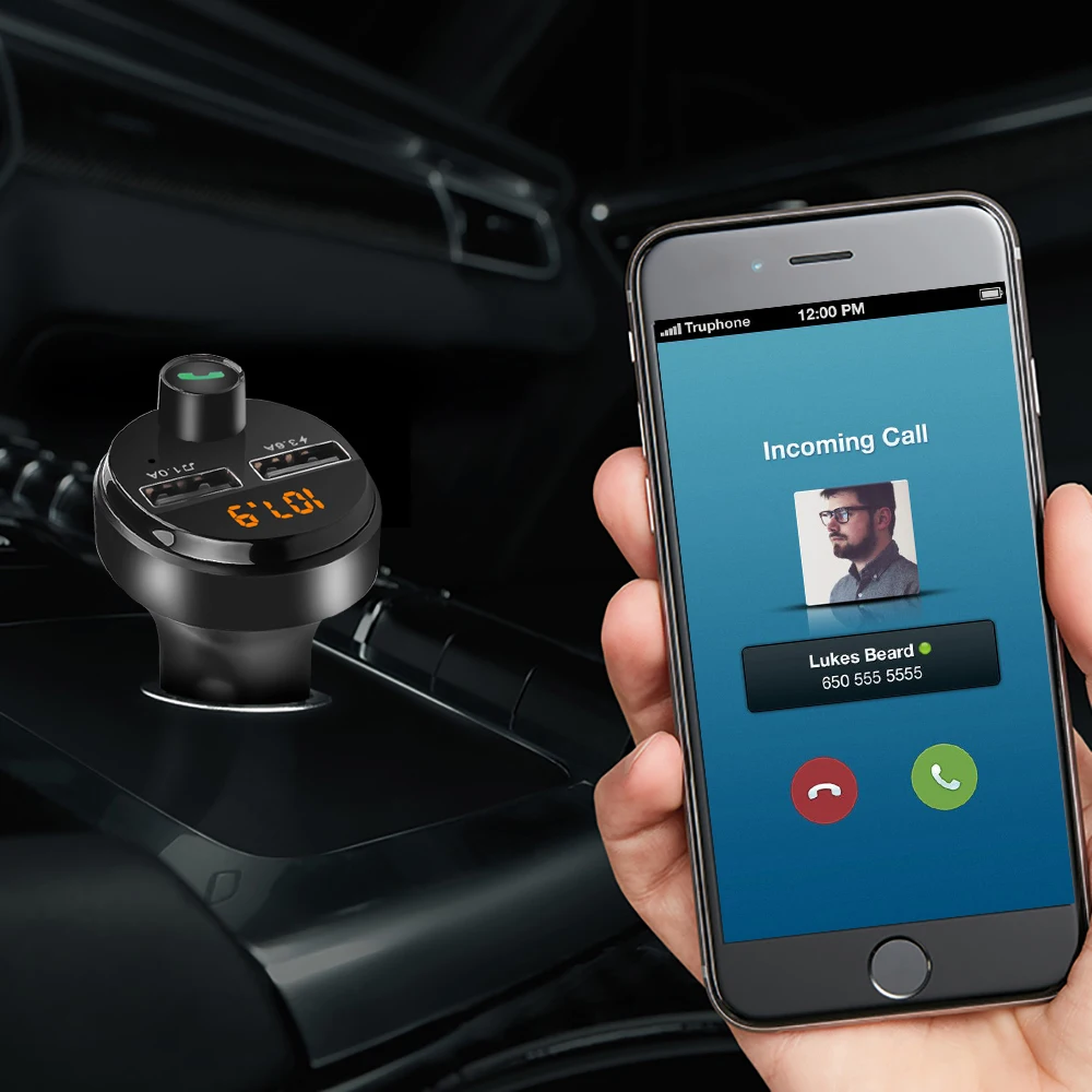 Автомобильный FM-передатчик Bluetooth 5 0 с двумя USB-портами и поддержкой быстрой