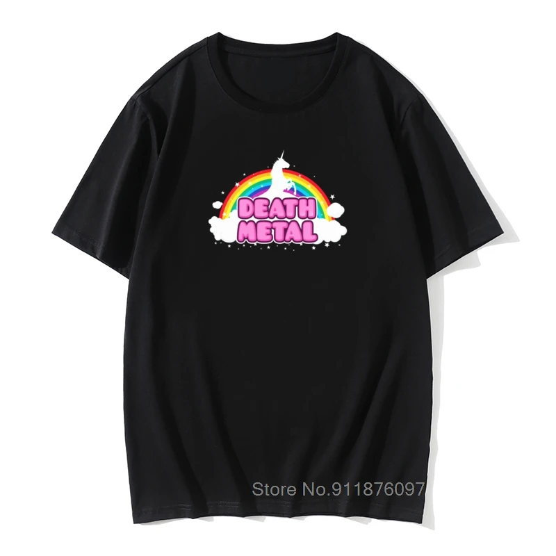 

DEATH METAL Funny Unicorn Rainbow Mosh Parody Men Tshirt Go To Hell Interesting Design Cartoon Graphic New T-Shirt Boy