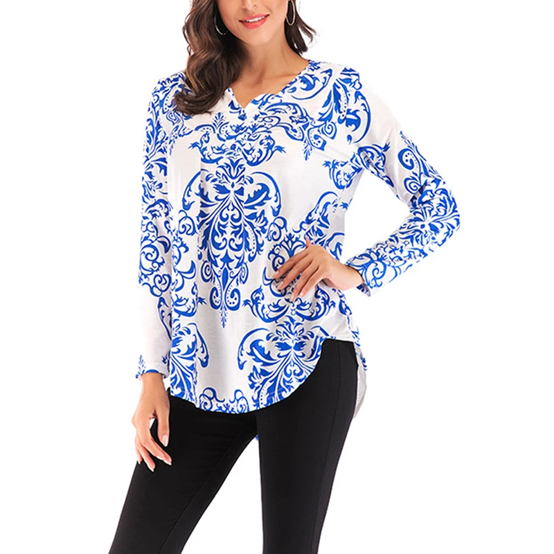 

Women Fashion Print T-shirt Female Casual Loose T-shirt Ladies Slim V-neck Tops For Women Plus Size Shirt