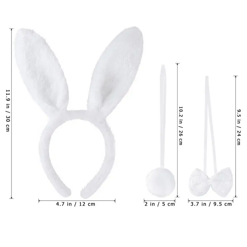 

TINKSKY 3Pcs Kids Adult Rabbit Bunny Ears Headband Bow Ties Tail Set Party Cosplay Costume (White)