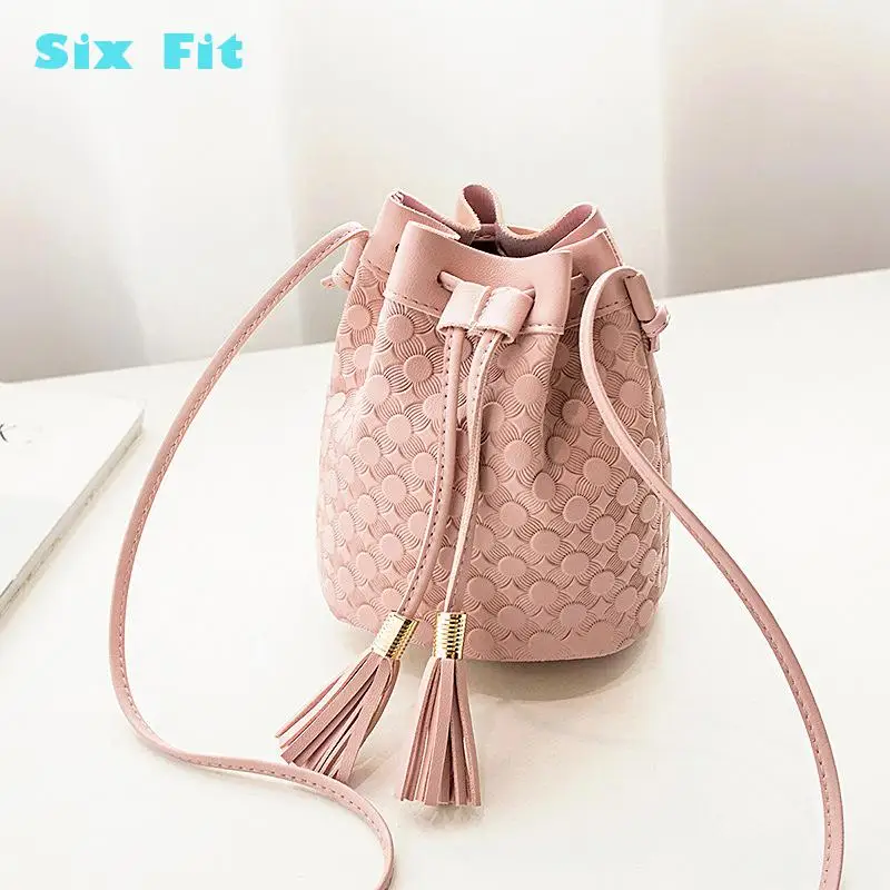 

202 Fashion Crossbody Handbag Cute Suede Women Drawstring Tassel Bucket Tassel Pu Shoulder Messenger Bags Bolso Bolsa Feminina