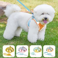 dog harness vest with leash reflective chest cat neck strap adjustable breathable suede walking chain for small medium pet puppy
