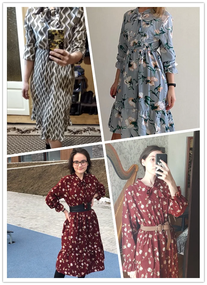 

Women Chiffon Shirt Dress Autumn Fashion Korea A Line Bow Fit Slim Party Dresses Casual Vintage Floral Print Midi Dress Vestidos