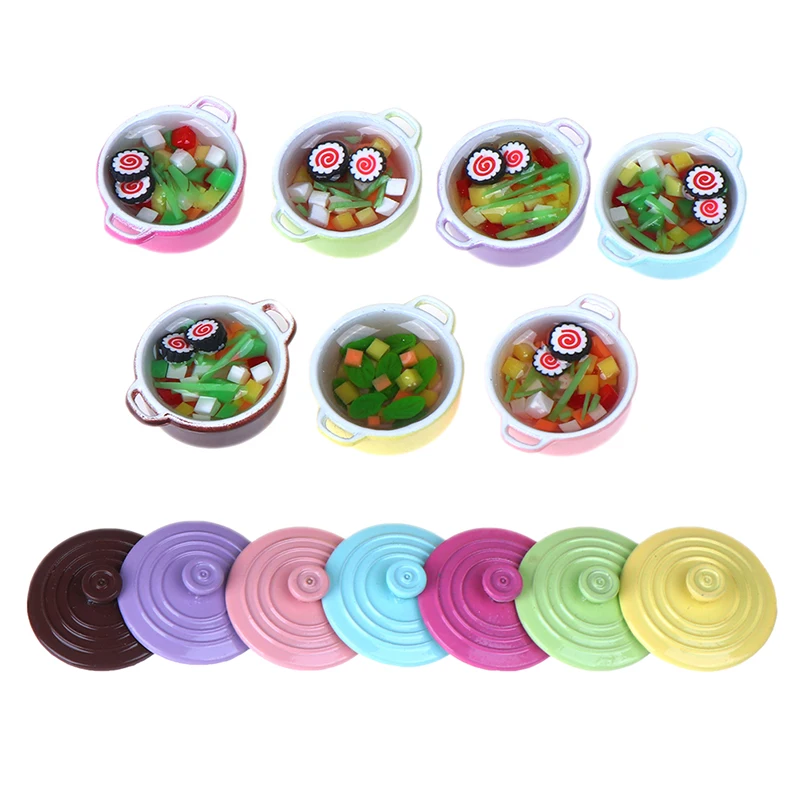 

1/12 Dollhouse Miniature Accessories Mini Alloy Soup Pot with Food Simulation Kitchenware Model Toys for Doll House Decora