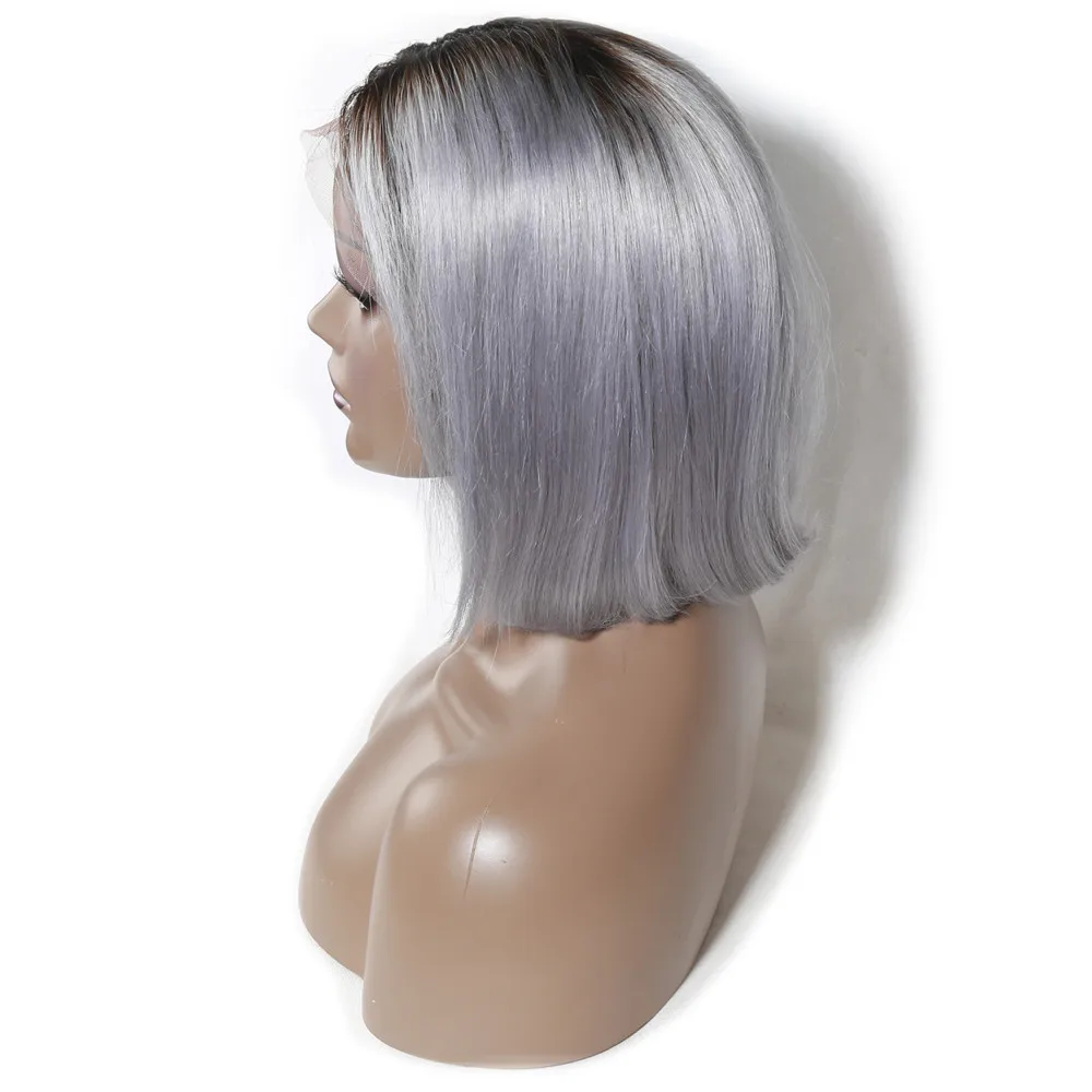 ALITOP волосы бразильские человеческие волосы короткие кружева спереди парик 1B серый remy волосы прямые боб парик предварительно сорванные Волосы Детские волосы полный конец