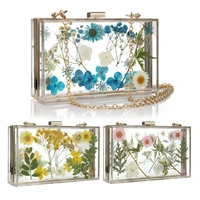ins popular acrylic box bag clutch bag with chain floral crossbody bag women party evening bag transparent box bag with flower