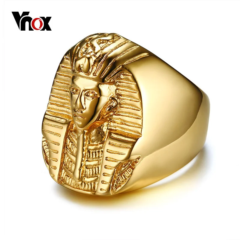 Кольца Vnox в форме фараона для мужчин, покрытые золотистым тоном, из нержавеющей стали, рок-панк аксессуары для кольца на мужской палец Древний Египет.