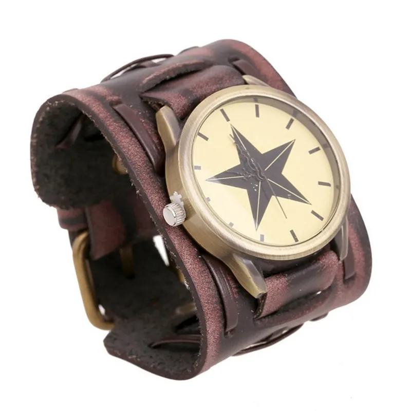 

New men's Vintage Leather Watch wide leather personality Bracelet Watch atmospheric Leather Watch luxury watch