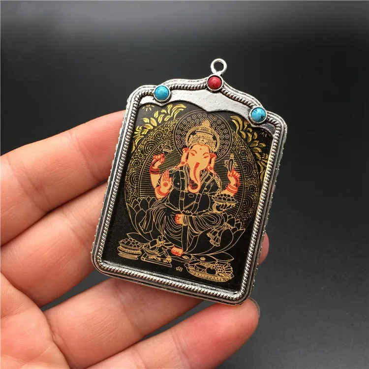 Древнее тибетское серебро инкрустированное черным золотом Thangka и фирменным