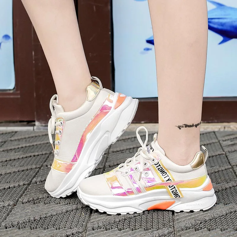 Обувь для бега на платформе Женская обувь Кроссовки с блестками Классическая