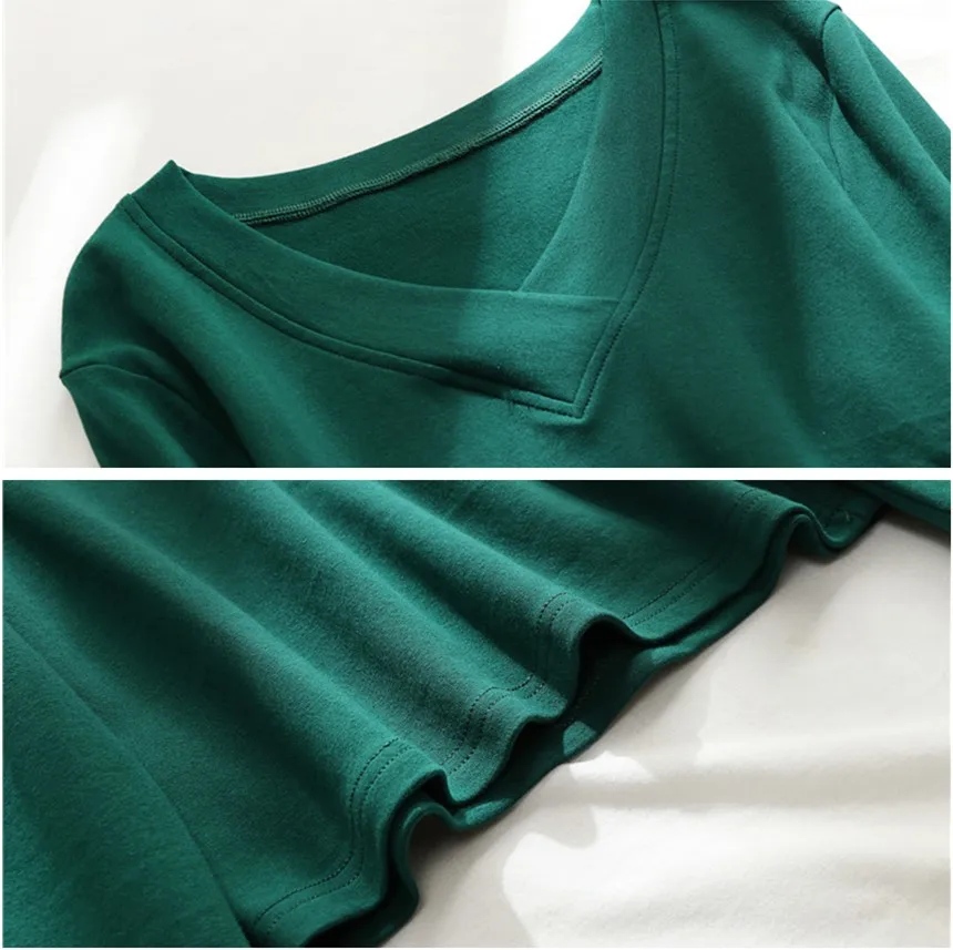 Осенне зимняя тонкая флисовая футболка Женская хлопковая пуловер с длинным