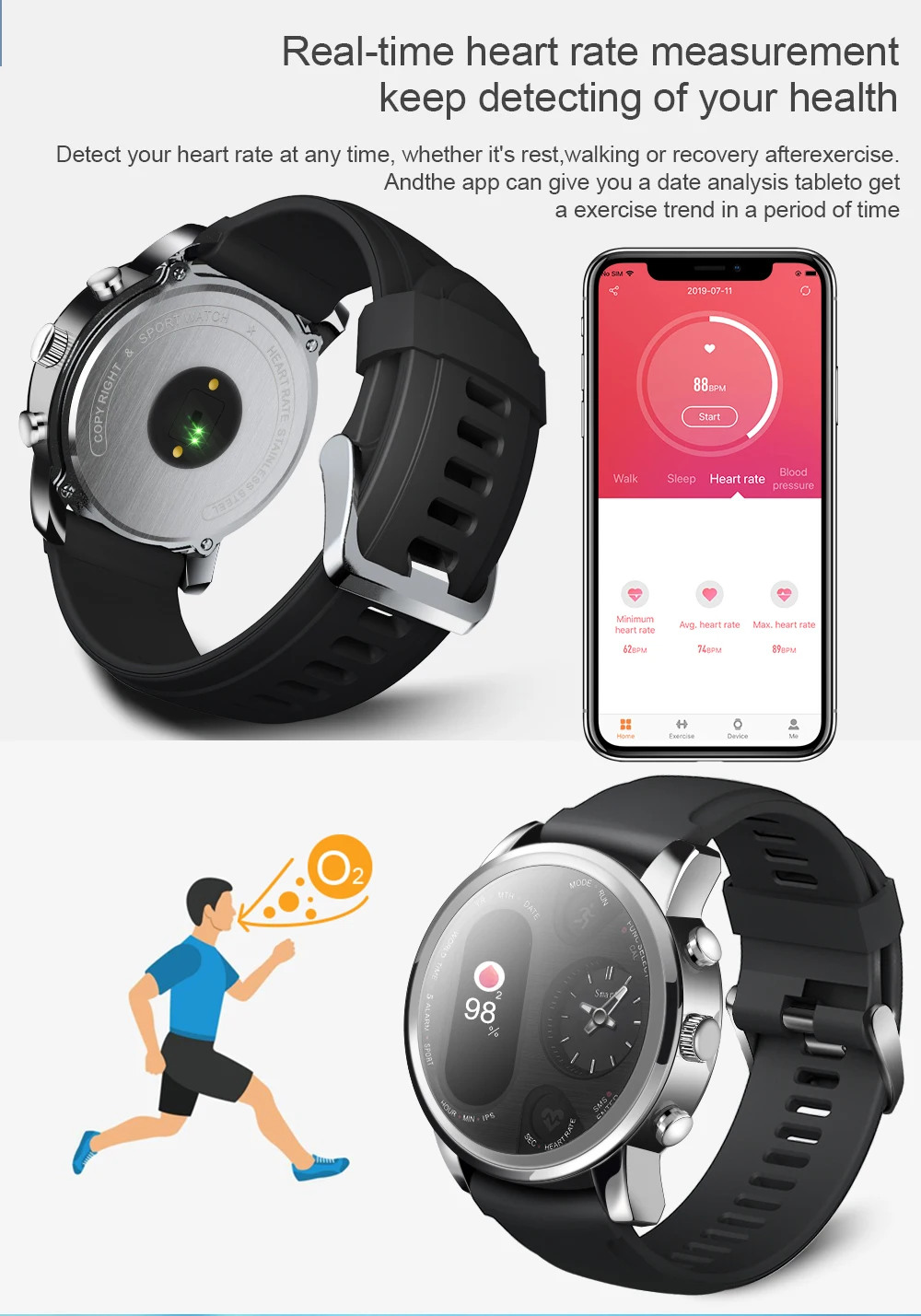 LEMFO Смарт часы для мужчин T3 PRO Dual Time Водонепроницаемый IP67 сердечного ритма Bluetooth трекер активности Смарт спортивные для IOS Android