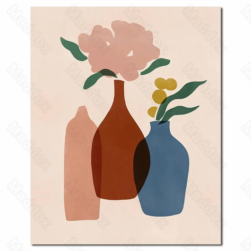 

Waterproof Ink Abstract Color Orange Brown Blue Vase Flower Arrangement Home Decoration Nordic Style Entrance Hallway Painting