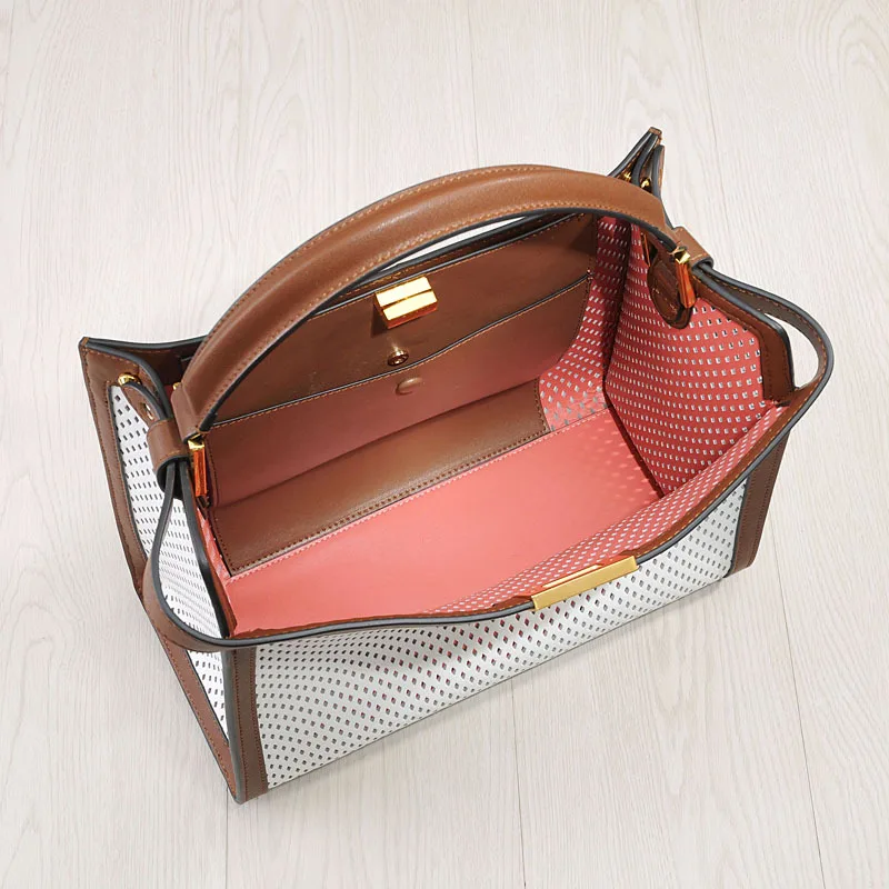 

2020 new women's bags hollow color matching portable messenger bag All-match casual large-capacity leather retro shoulder bag