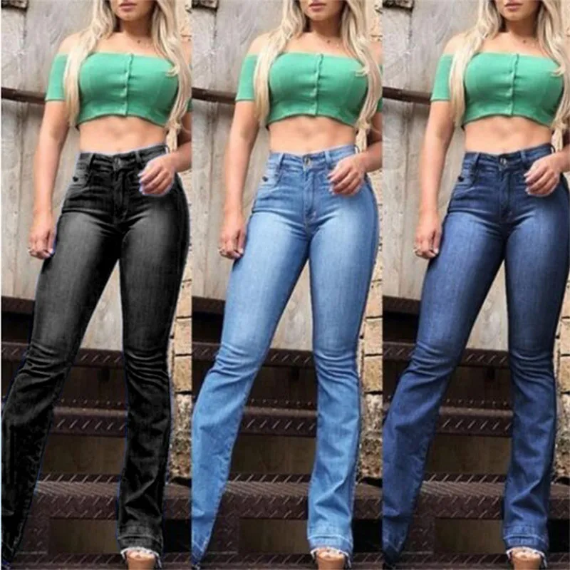 

Women jeans woman high waist Flare Jeans Mid Waist Bell jeans mujer talles grandes Stretch Slim Pants Length Jean