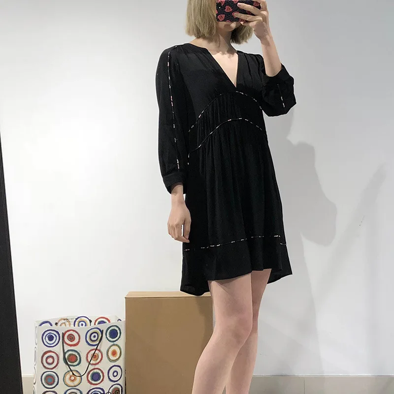 Elfbop женское 2019 Новое короткое платье с длинным рукавом и V-образным вырезом со