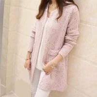 new crochet ladies sweaters outerwear coats winter warm cardigan with pockets fashion women solid color knitted sweater tunic