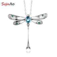 szjinao blue topaz pendant silver 925 cross gemstone necklace pendants for women slide cute famous brand jewelry 2020 spring