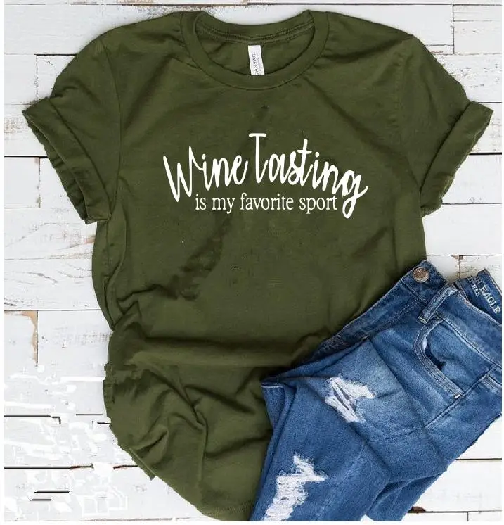 army green white wor Дегустация вина-это моя любимая Спортивная футболка Winery Tour Lover, женская модная повседневная футболка с коротким рукавом, большие размеры, Прямая поставка - Цвет: army green white wor