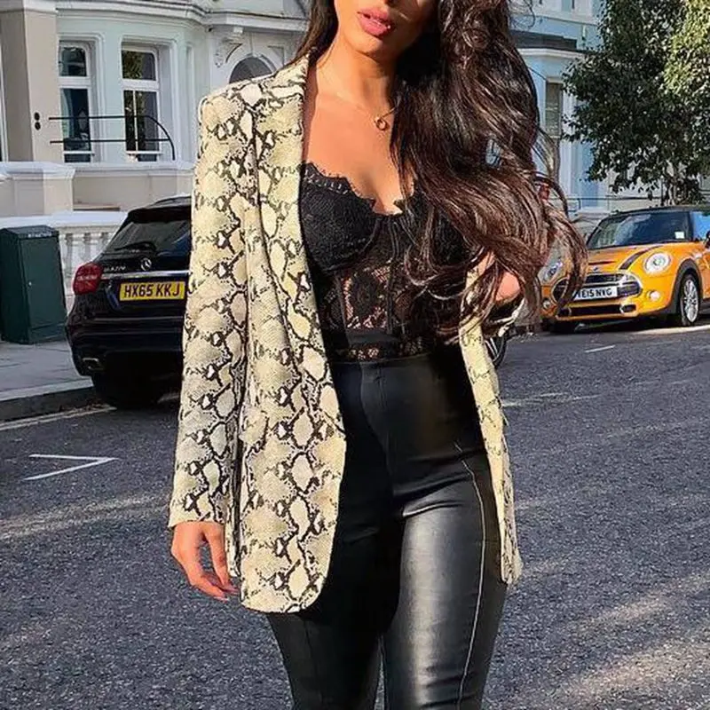 

Long Sleeve Coat Elegant Women Open Stitch Outerwear Clothes Streetwear Dropshipping Fashion Thin Jacket Sexy Snake Print