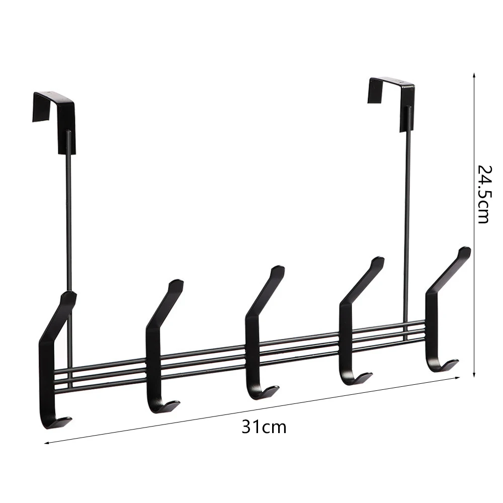 

Door Hanging Hook Home Punch Free Iron Door Wall Hanger with 5 Hooks Towel Shelf for Hats Bags Tie Scarf Key Clothes