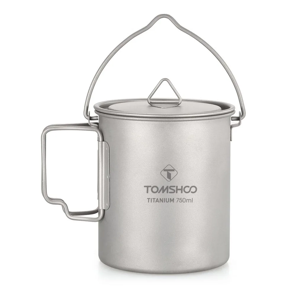

TOMSHOO 750ml Titanium Pot Titanium Water Mug Cup with Lid and Foldable Handle Outdoor Camping Pot Cooking Pots Picnic Hang Pot