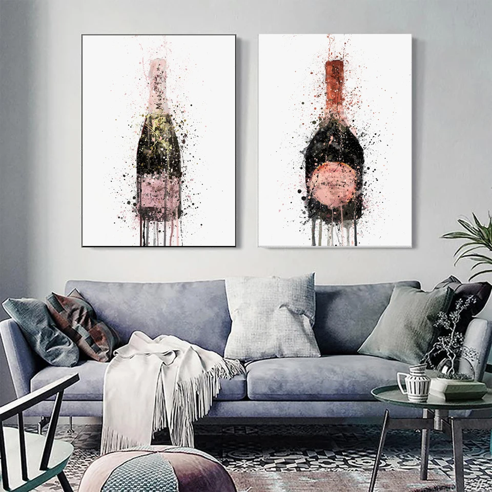 Home Decor Prints Painting Nordic Style Champagne Graffiti Pictures Wall Art Modular Canvas Poster Modern For Bedside Background