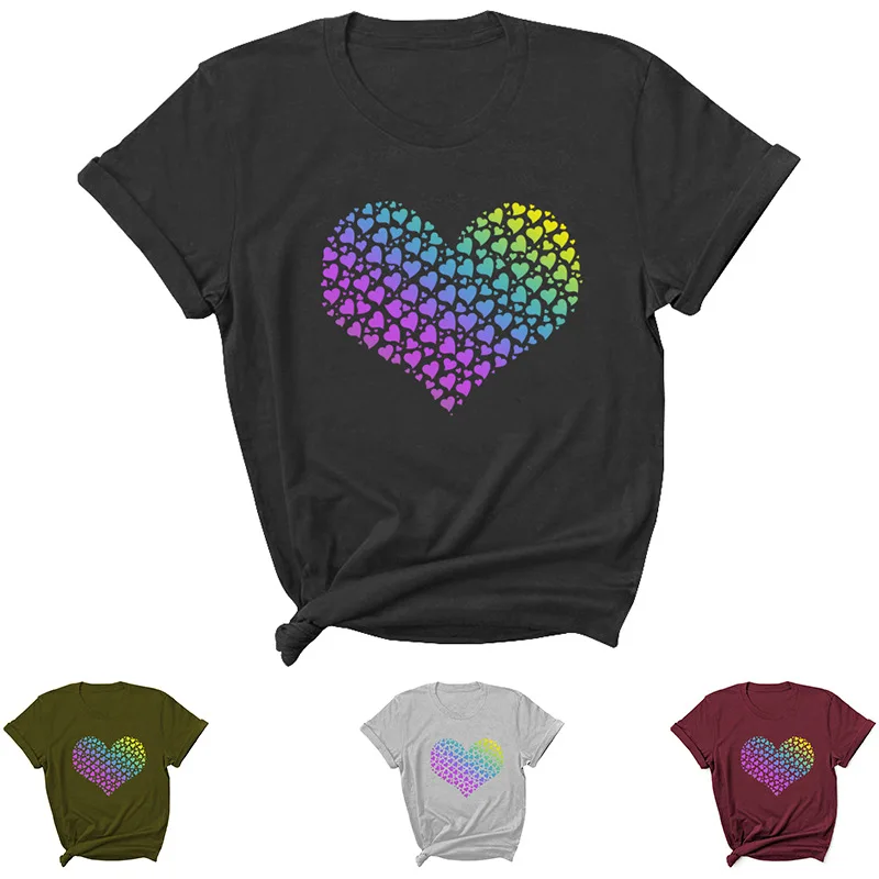 

Красочная женская футболка, свободная женская футболка с коротким рукавом и круглым вырезом, женская футболка, топы, одежда, женские футбол...