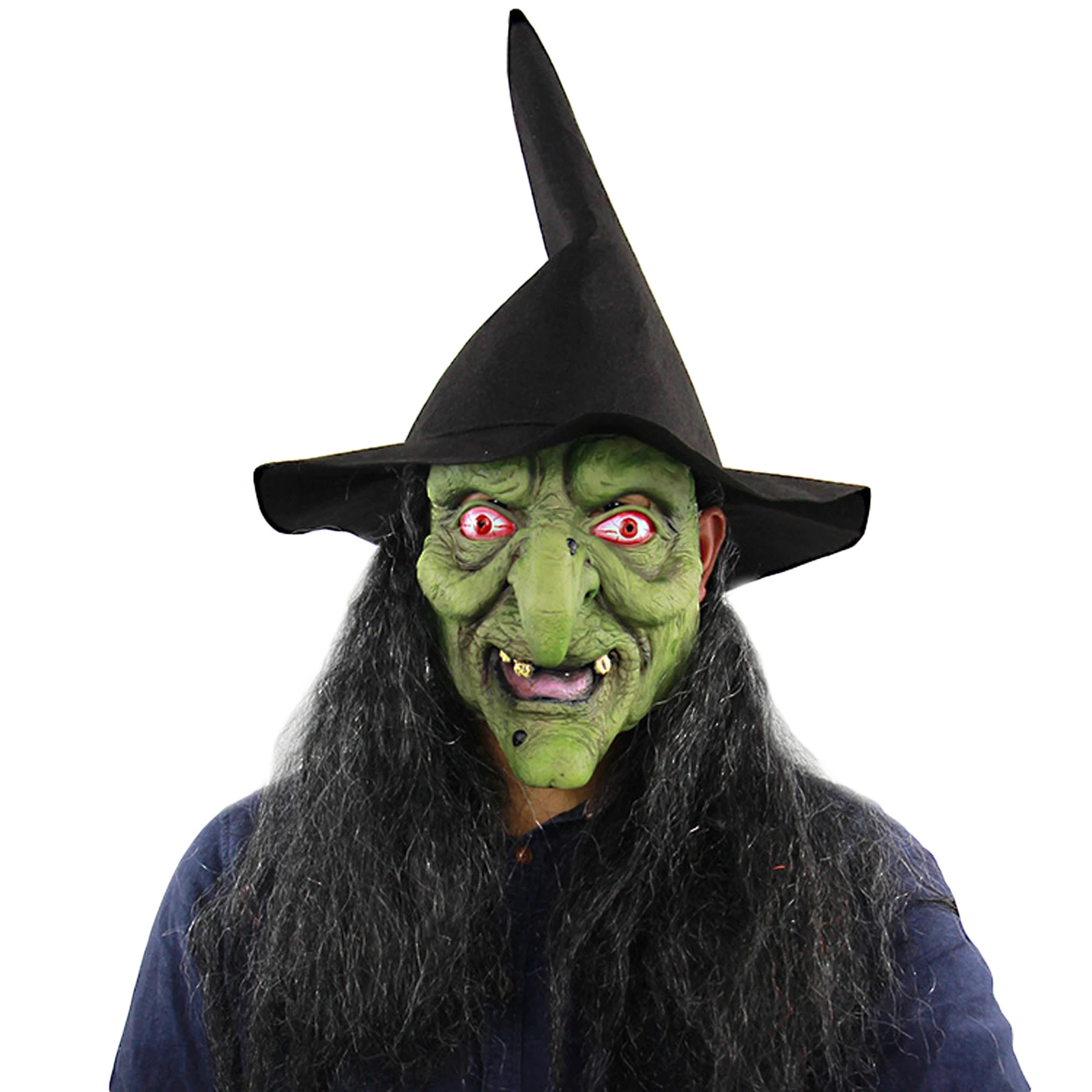 

2021 Halloween Witch Shaped Headgear with Pointy Hair Hat Halloween Cosplay Mask Costume Prop for Men Women