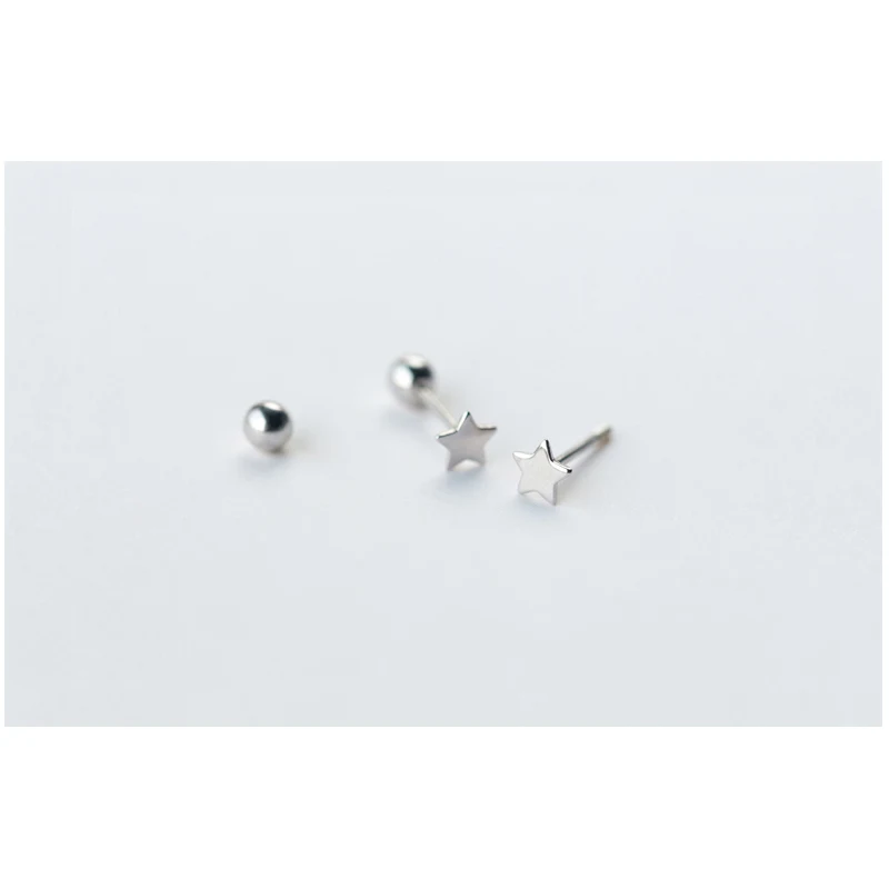 Маленький гладкий звезда чистый 925 пробы серебряные серьги гвоздики с винтом для