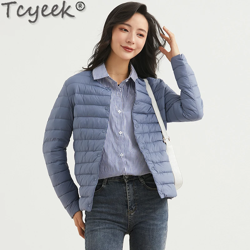 

Tcyeek Spring White Duck Down Jacket Women Autumn 2021 Black Light Thin Coat Female Plus 4XL Short Parkas Casaco Feminino Gxy291