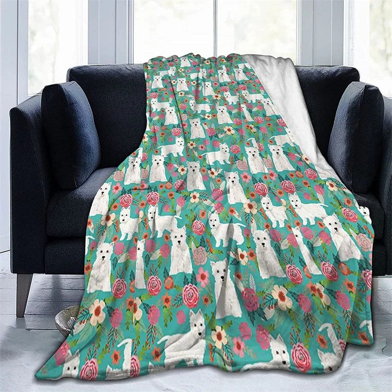 

Westie Florals Cute Dog Navajo Cubre Camara Green Throw Blanket 3D Print On Demand Sherpa Super Comfortable For Sofa Thin Quilt