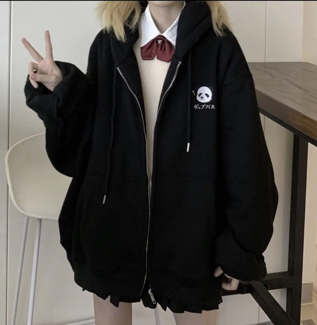 

Spring and autumn kawaii hoodie ladies cute panda ear casual sweatshirt zipper long sleeve ladies clothes 2021 new sweatshirt