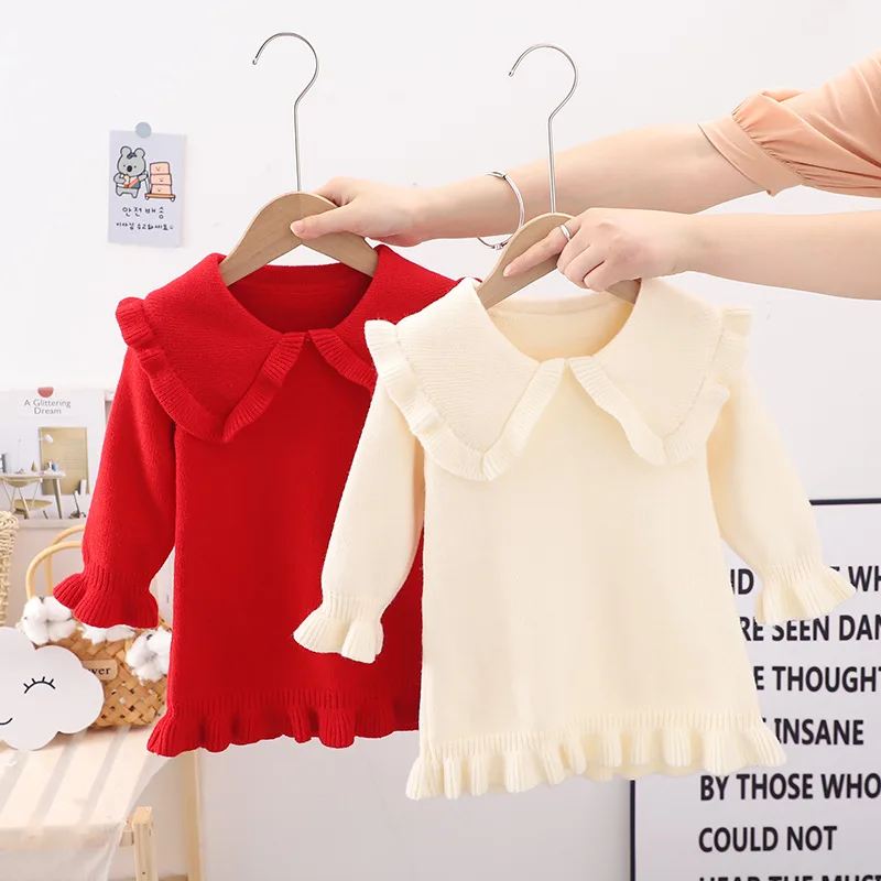 

Autumn Winter Girl Dress Children Clothes Kids Dresses For Girls Party Solid color Long sleeve Knitted Sweater Toddler Dress