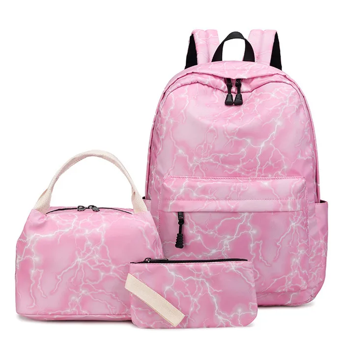 3set-pink 3 комплекта рюкзак для мальчиков Студенческая школьная сумка молния печать рюкзаки для подростков рюкзак с ланч телефон сумка Mochila - Цвет: 3set-pink