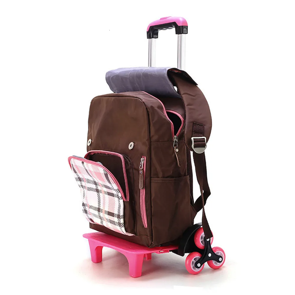 Клетчатая модная школьная сумка на колесиках с принтом 2/6 колеса Съемный Детский