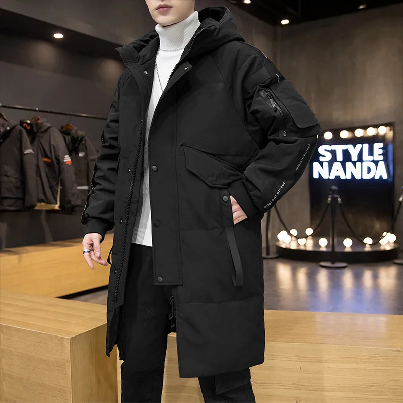 

2021 Winter Men's Down Jacket Hooded Fashion Long Parkas Coat Men Windproof Waterproof Thick Warm Brand Mens Clothing Long Parka