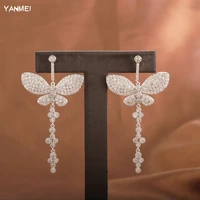 elegant long luxury butterfly premium cubic zirconia 925 silver stud earrings for women wedding jewelry wedding accessories