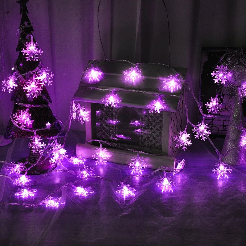 Purple Светодиодный гирлянда со снежинками, 4 м, 6м10м, Рождественский гирляндовый светильник, уличный, внутренний, сказочный светильник для комнаты, Рождественская елка, украшение для свадебной вечеринки - Испускаемый цвет: Purple