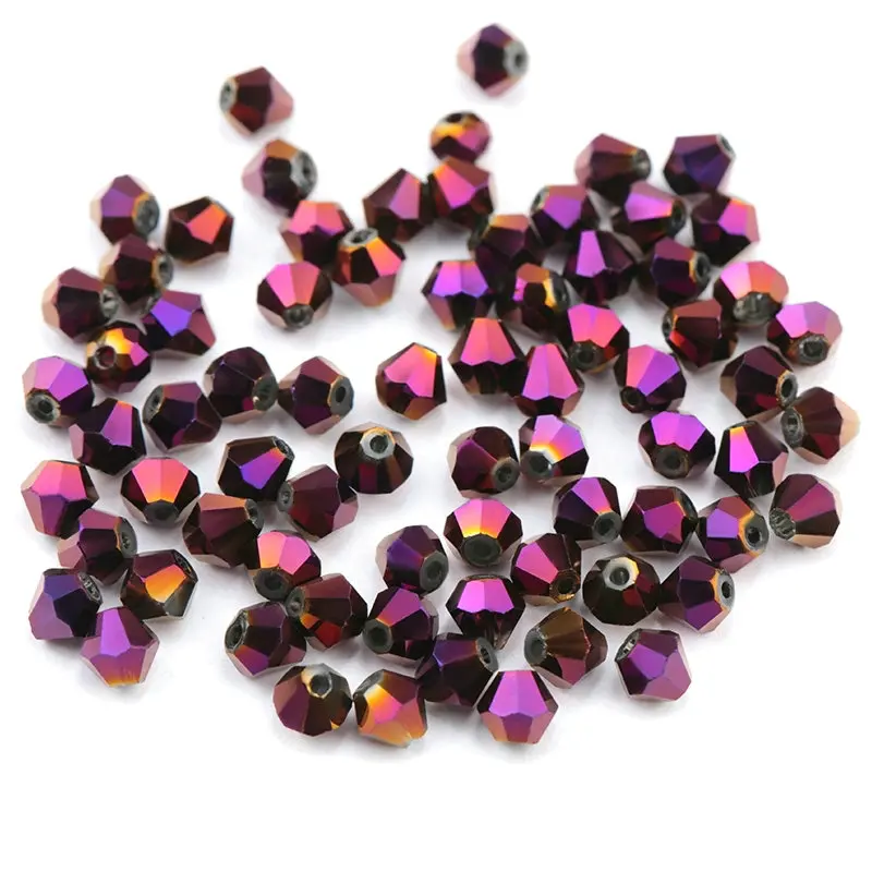 Двухконусные блестящие металлические бусины 4 мм стеклянные с покрытием 5238